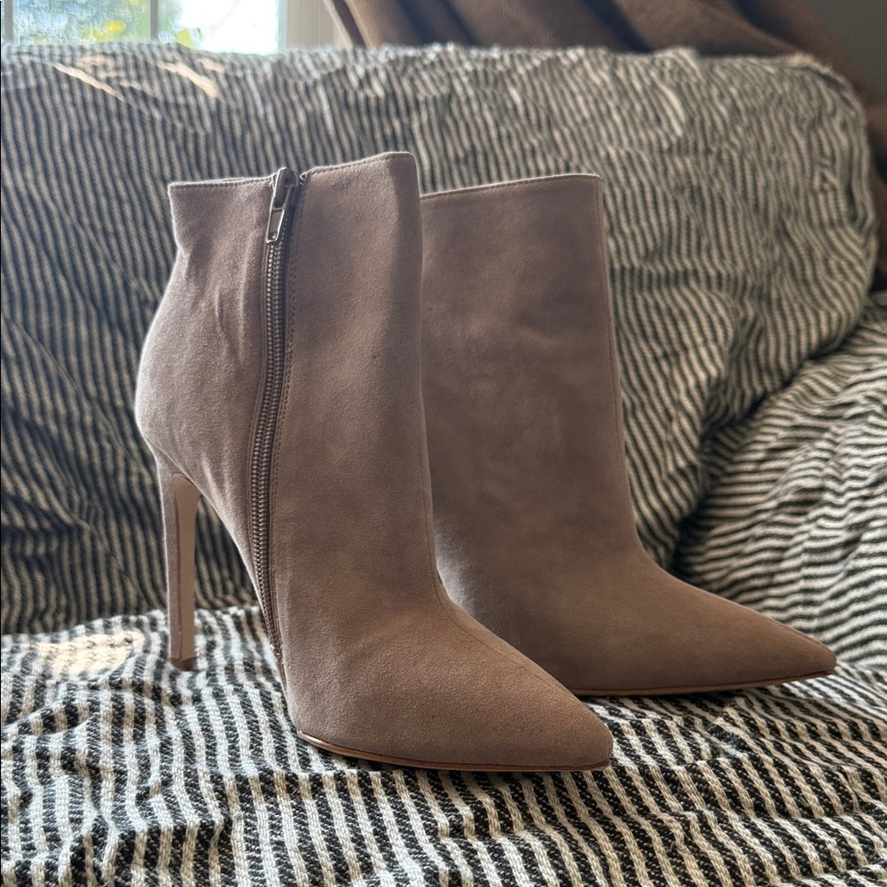 RAYE Beige Suede Heeled Boots
